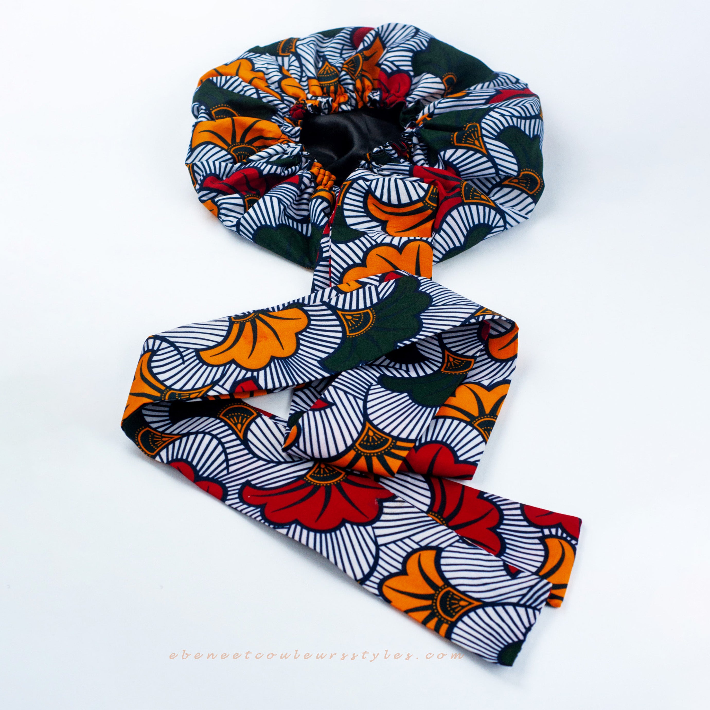 Foulard-bonnet wax/satin Fleurs de mariage