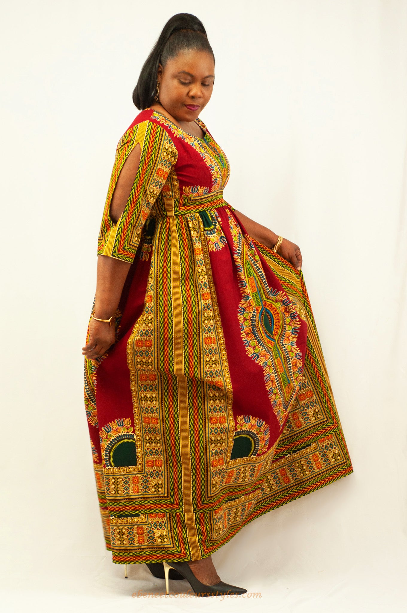 Ébène et couleurs styles-robe longue Addis Abeba rouge vert doré