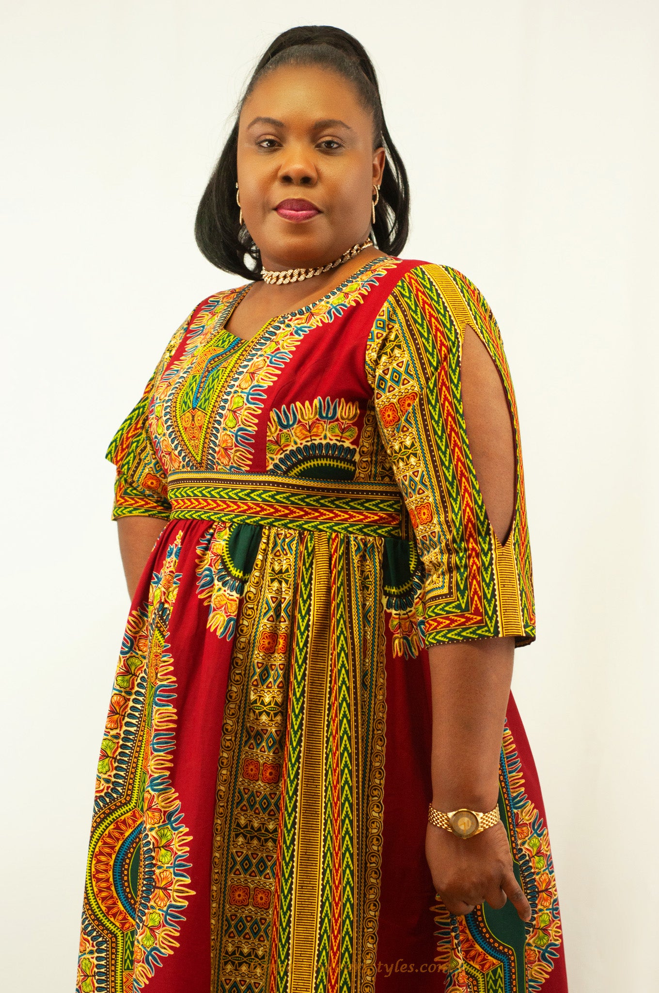 Ébène et couleurs styles-robe longue Addis Abeba rouge vert doré