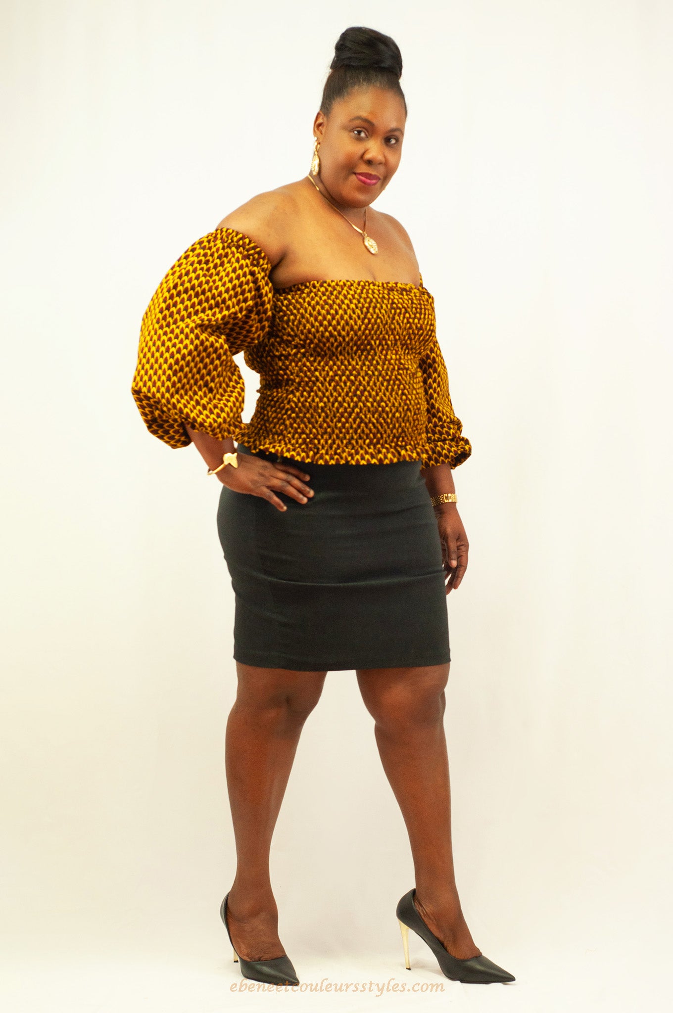 ébène et couleurs styles- haut bustier smocké en wax africain