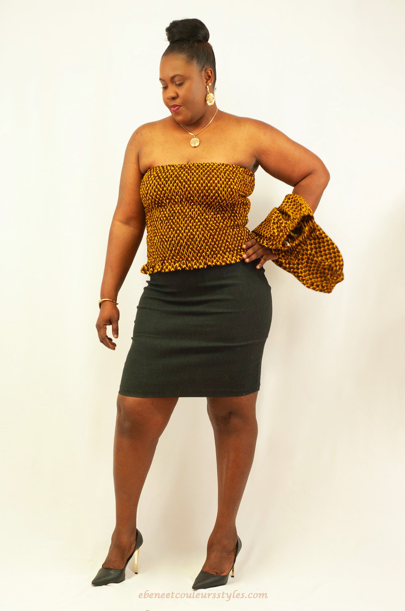 ébène et couleurs styles- haut bustier smocké en wax africain