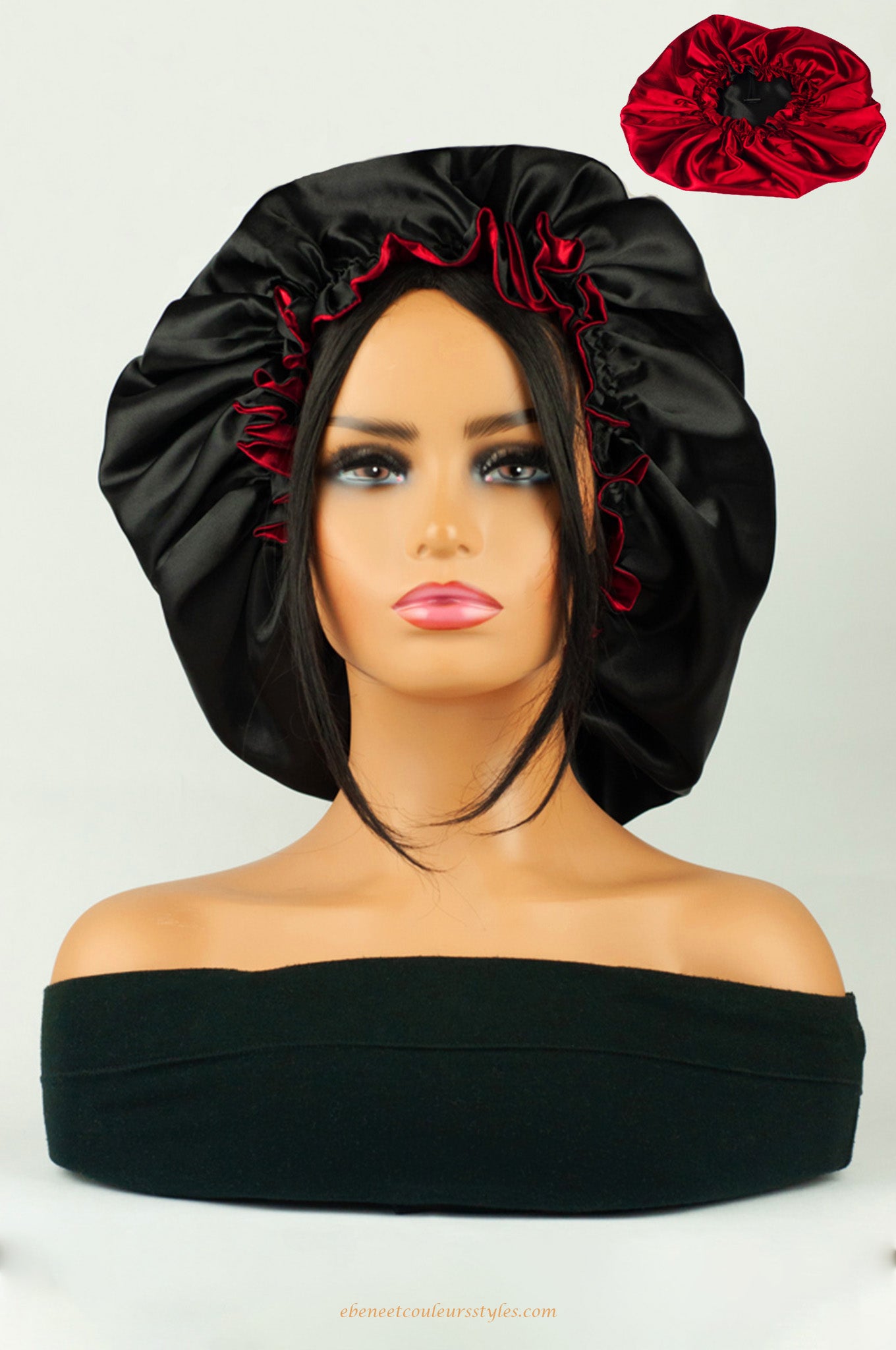 Ébène et couleurs styles-bonnet satin réversible à cordon réglable