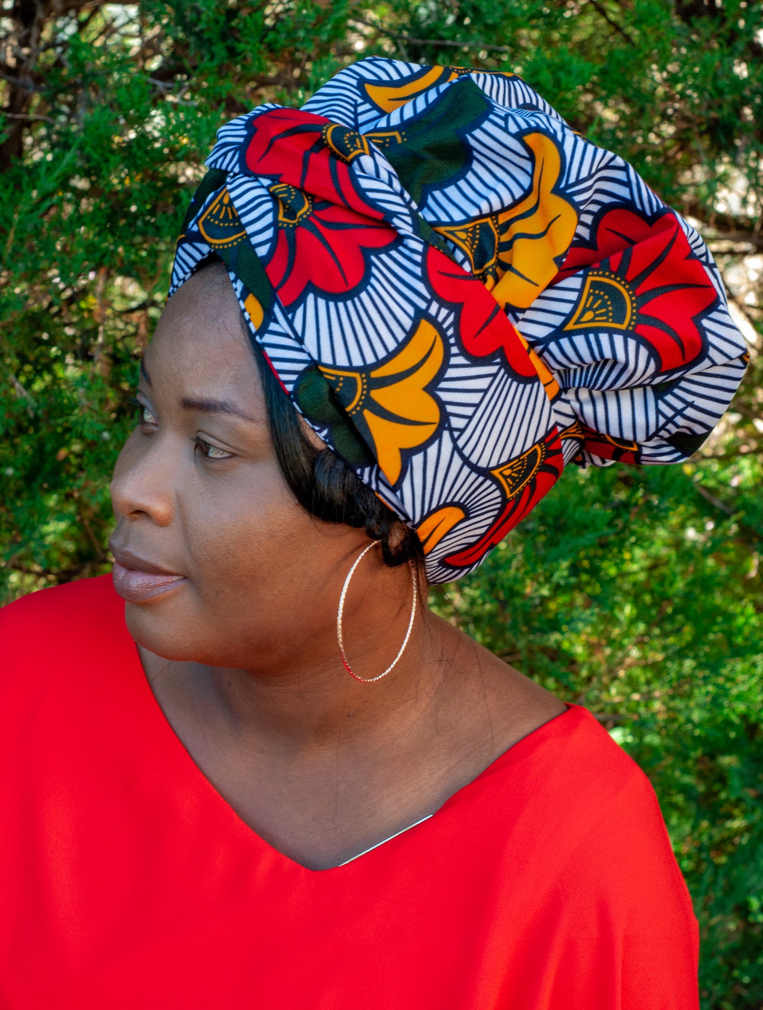 Foulard-bonnet wax/satin Fleurs de mariage