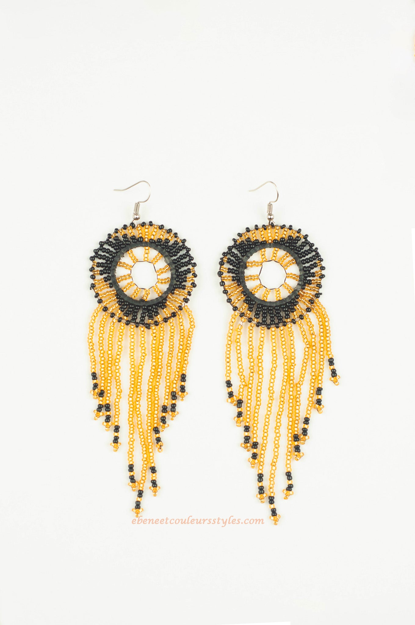 Ébène et couleurs styles-boucles d'oreilles frange doré et noir