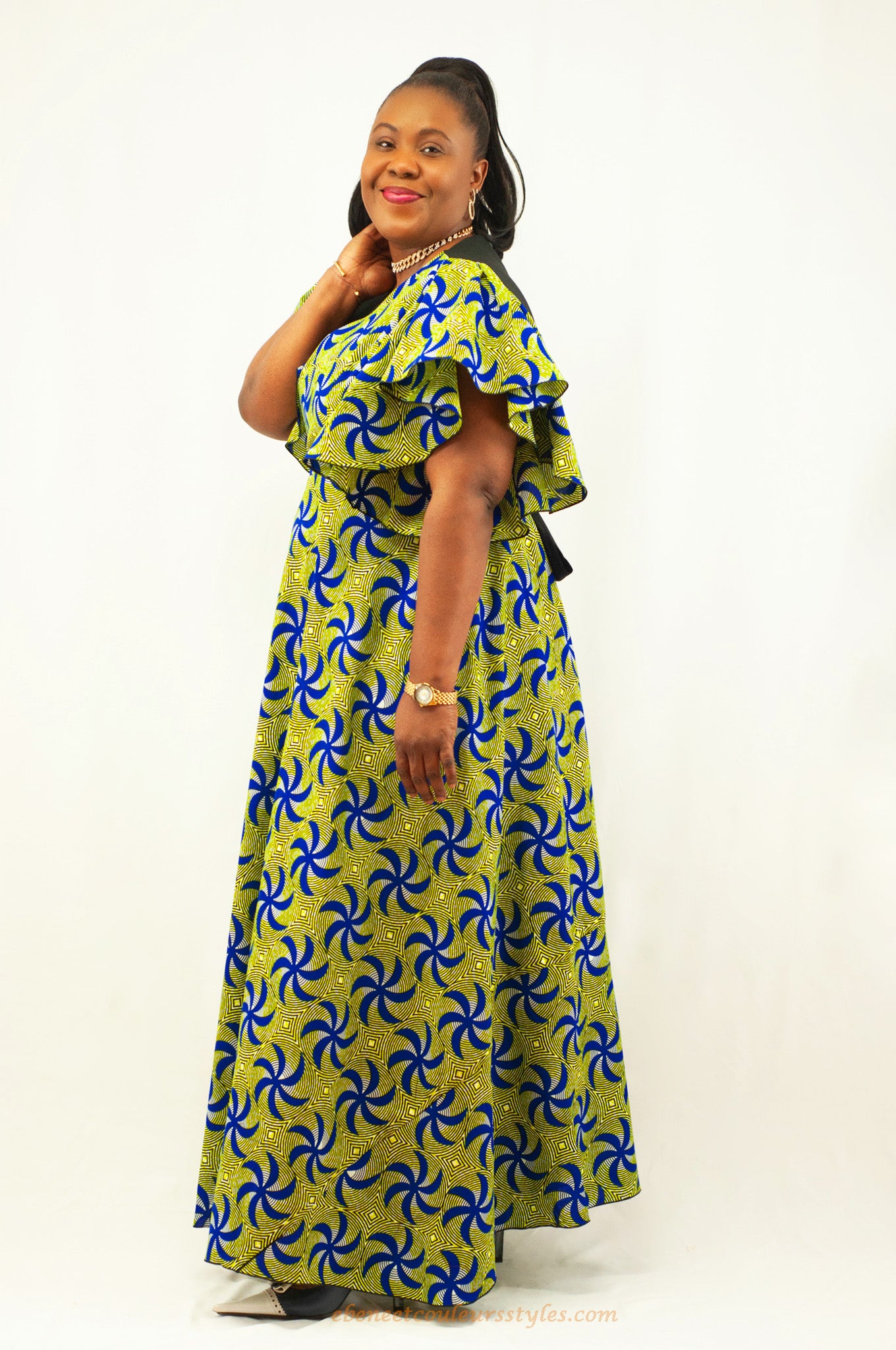 Robe longue wrap à col V