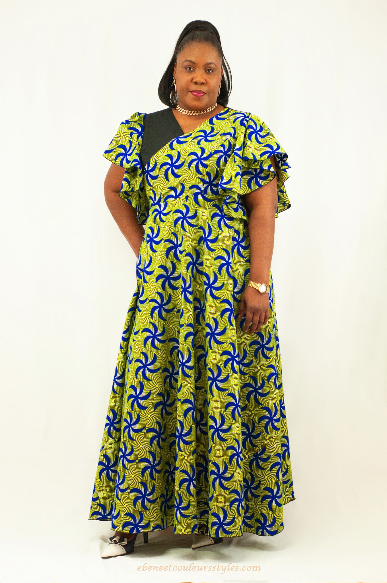 Robe longue wrap à col V