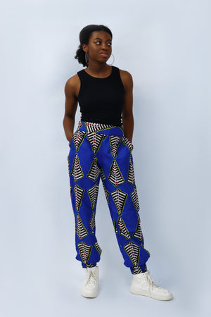 pantalon en coton imprimé bleu et blanc