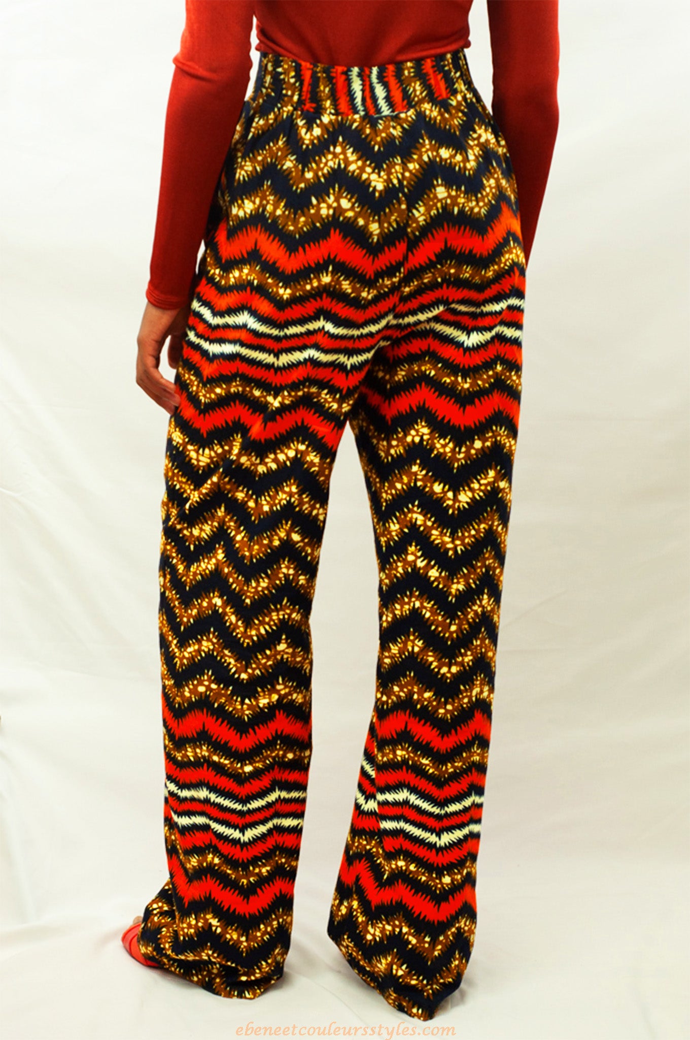 Ébène et couleurs styles-pantalon wax taille haute