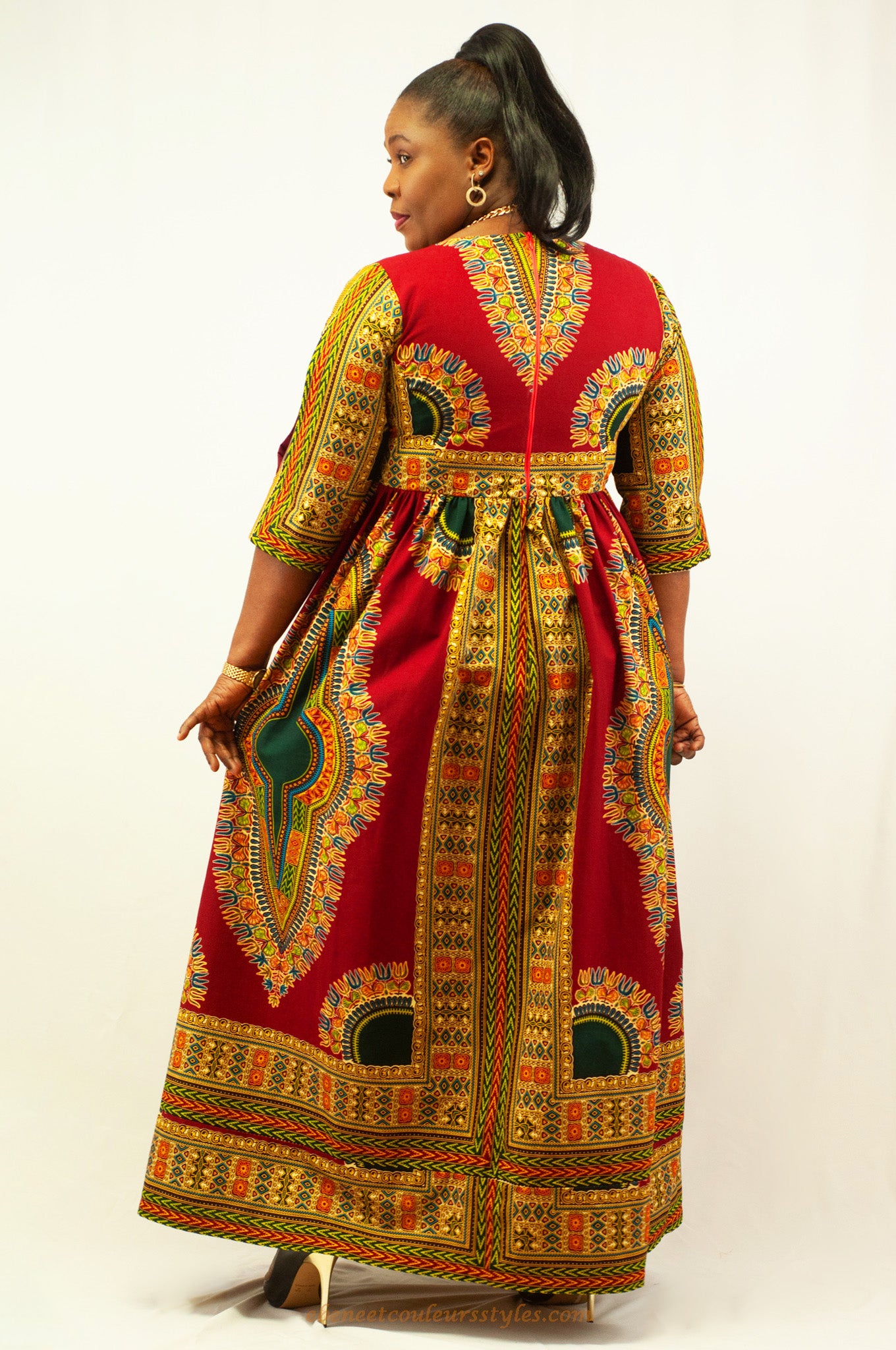Ébène et couleurs styles-robe longue Addis Abeba rouge vert doré