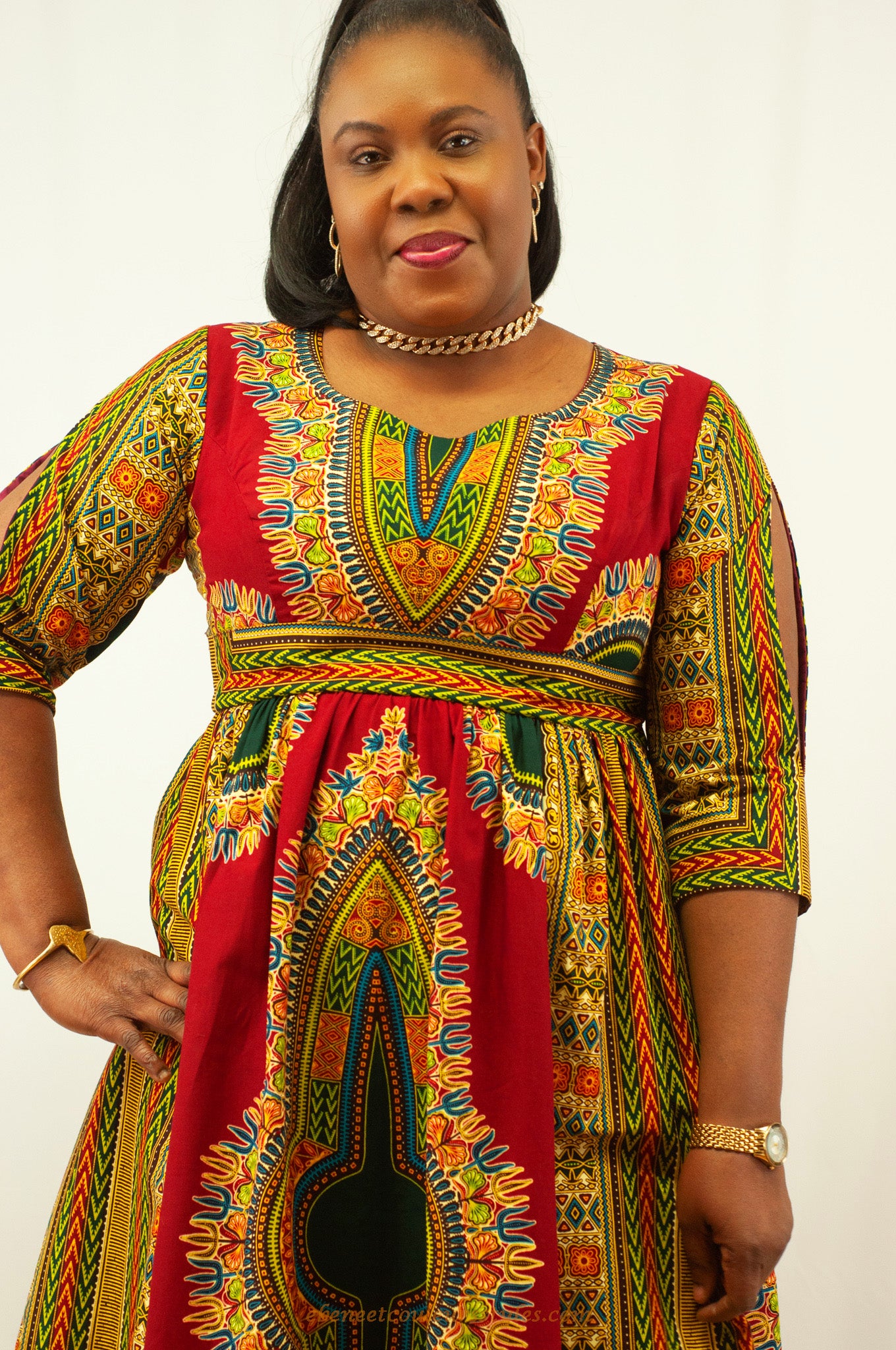 Ébène et couleurs styles-robe longue Addis Abeba rouge vert doré