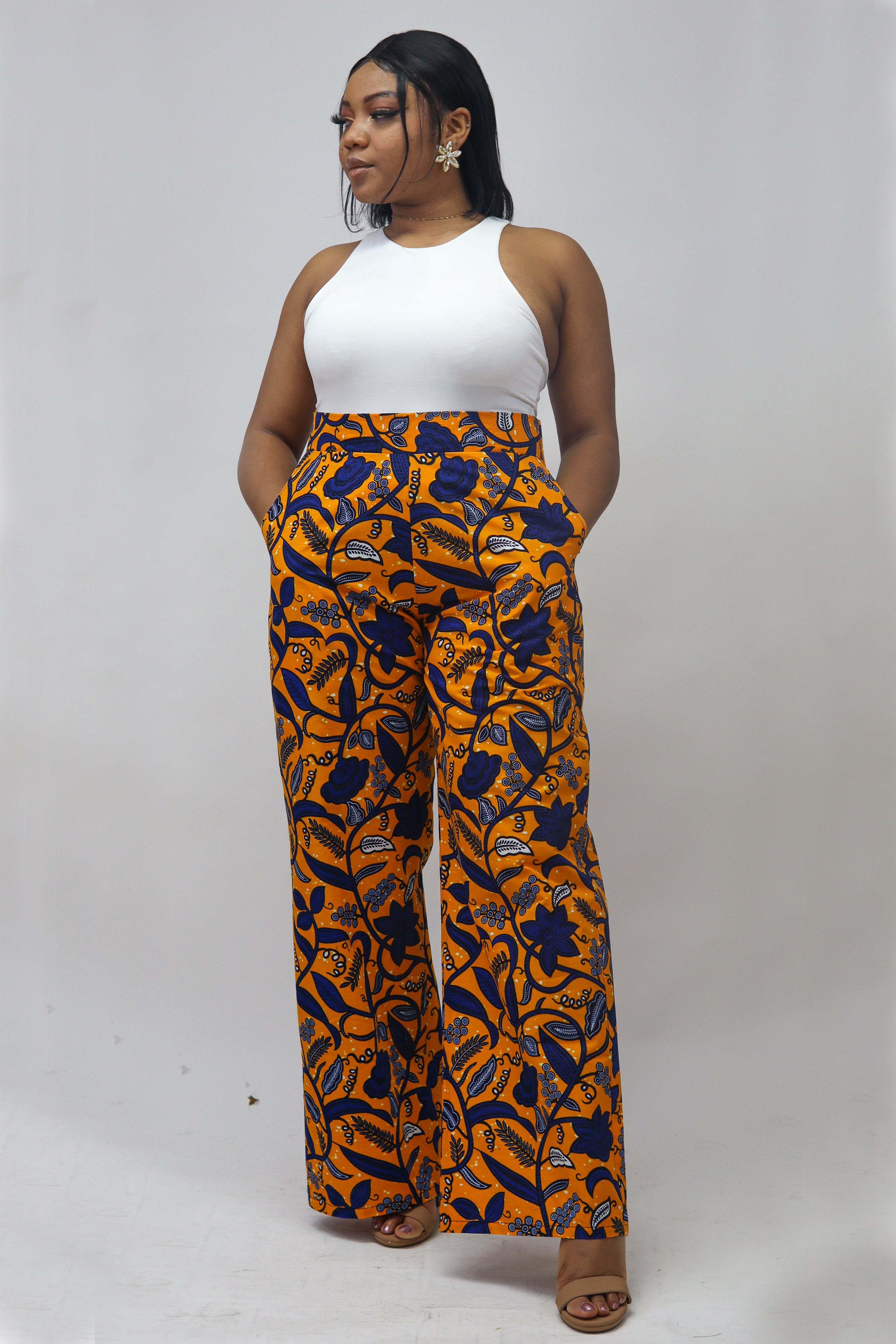 Ébène et couleurs styles-pantalon wax jaune