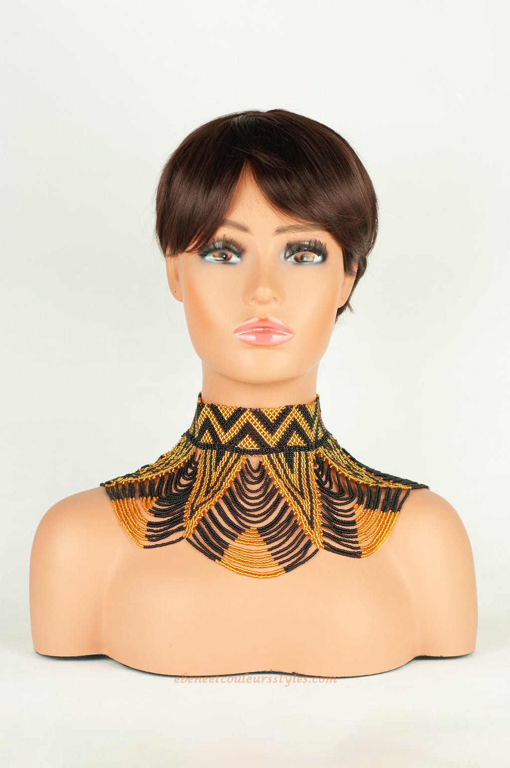 Ébène et couleurs styles-collier bavoir court perles noires et dorées