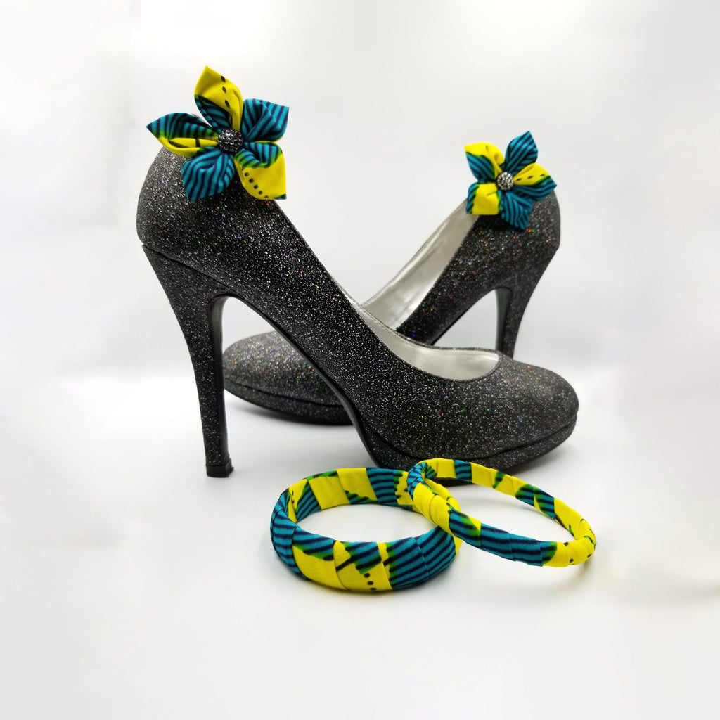 Bracelets/ clips pour chaussures amovibles vert-jaune