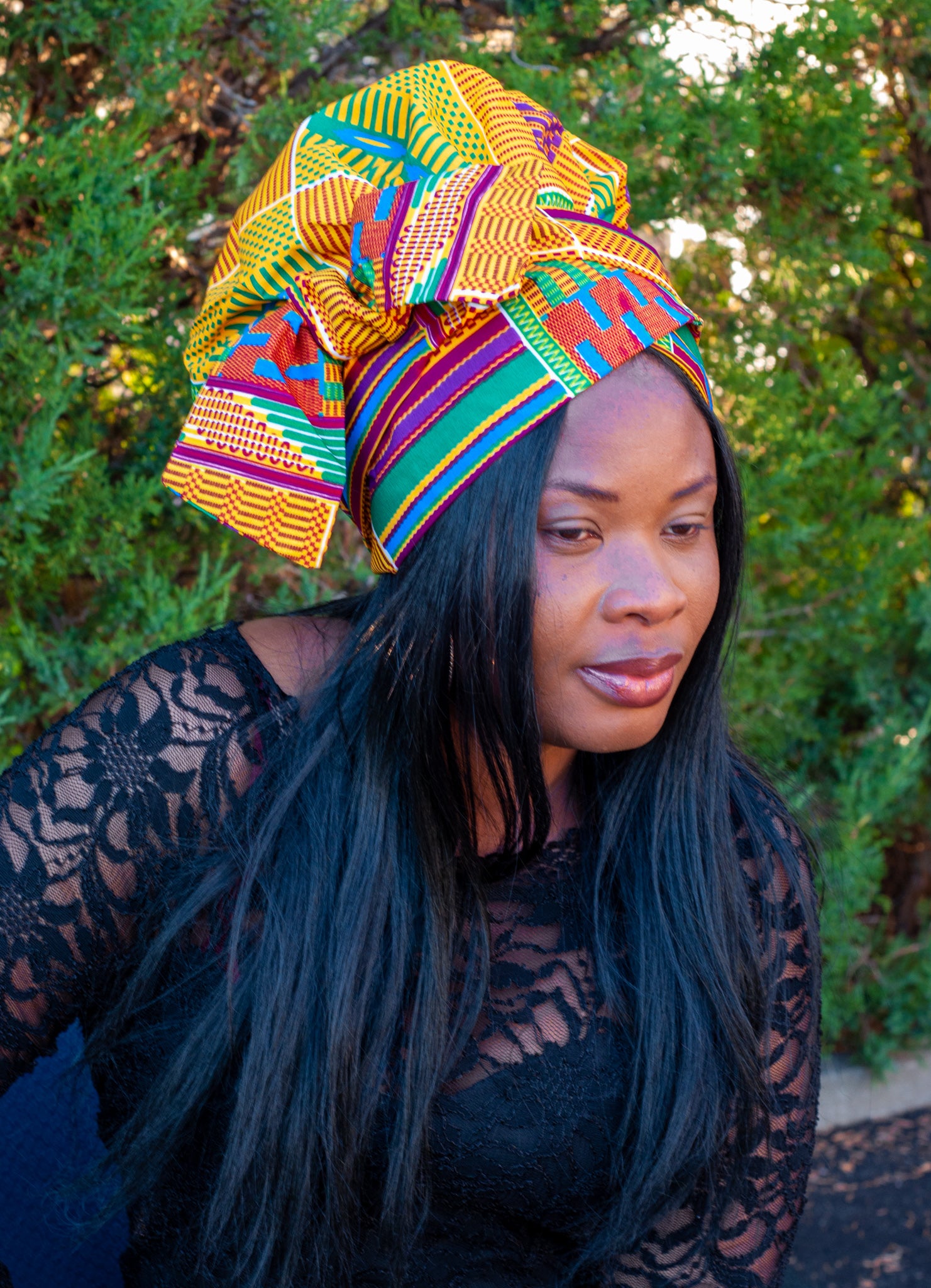 Foulard-bonnet wax/satin Pokou