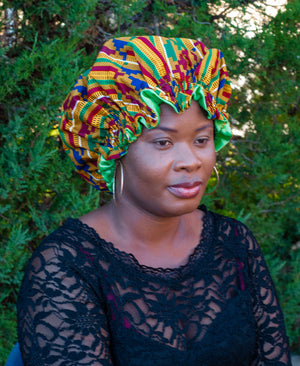 Ébène et Couleurs Styles- bonnet en wax et satin