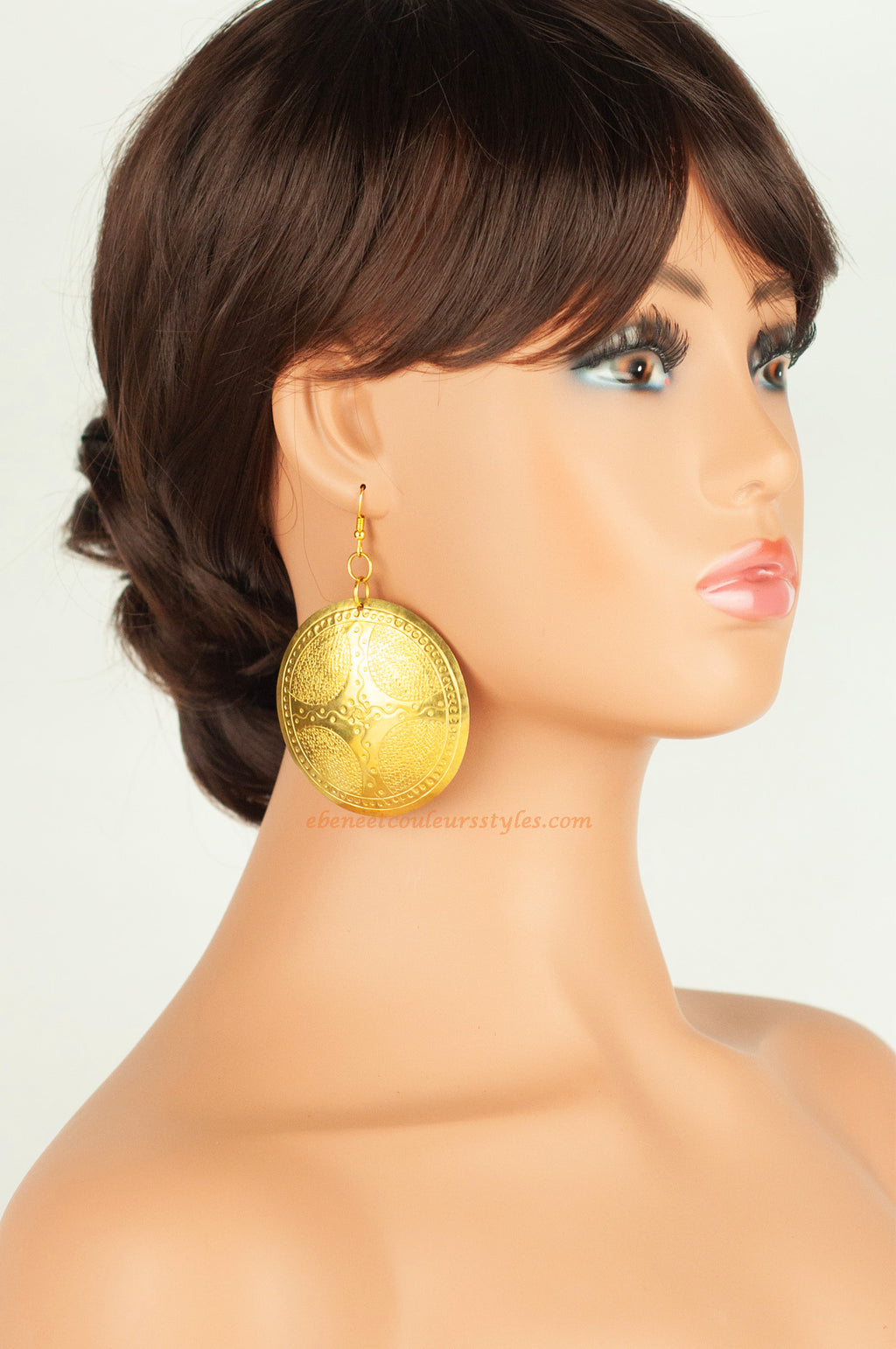 Ébène et couleurs styles-boucles d'oreilles laiton doré texturé