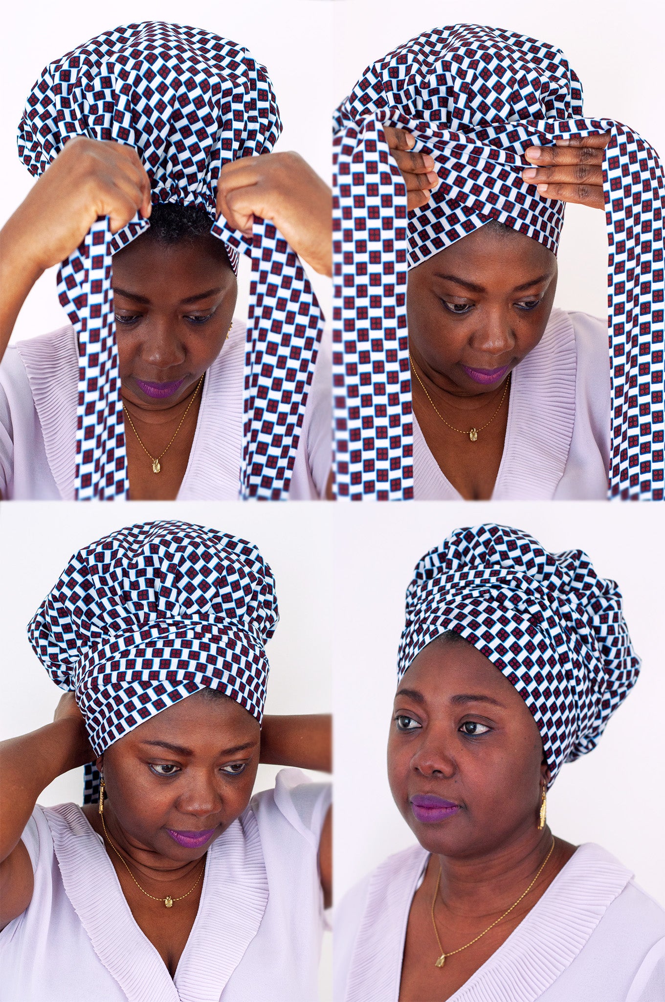 Foulard-bonnet wax/satin Pokou